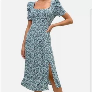 Sam Edelman Blue Black Floral Puff sleeve dress